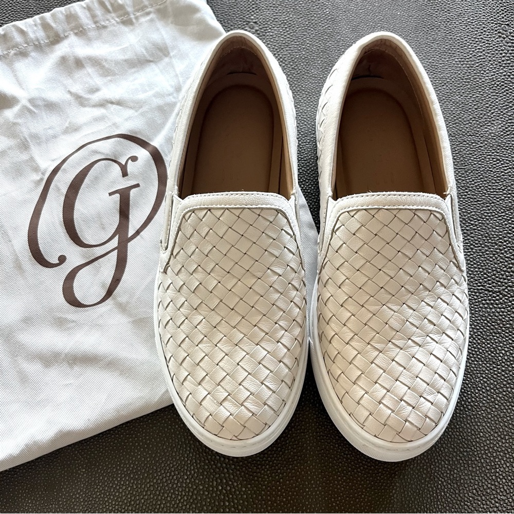 M. GEMI Cerchio Woven Italian Cream Leather Sneaker  -Size 37 (NEW)